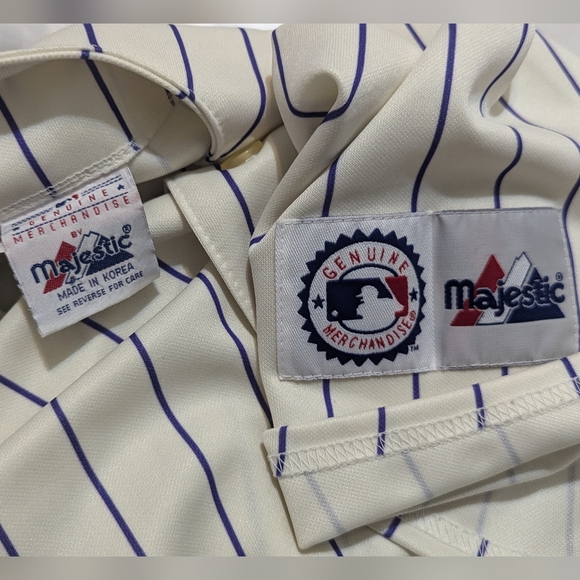 Majestic MLB Arizona D-Backs Men's XL Ivory Purple Pin-stripe #11 Sexson Jersey - Picture 15 of 16